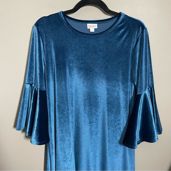 Lularoe Maurine Velvet Dress Bell Sleeves and ruffle bottom - Picture 4 of 6